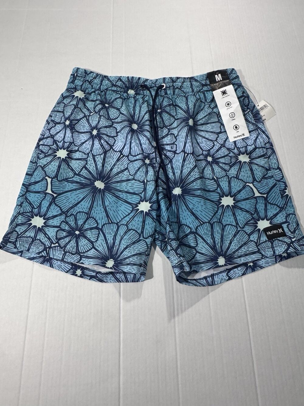 Hurley Men’s Blue Floral Swim Shorts M Drawstring